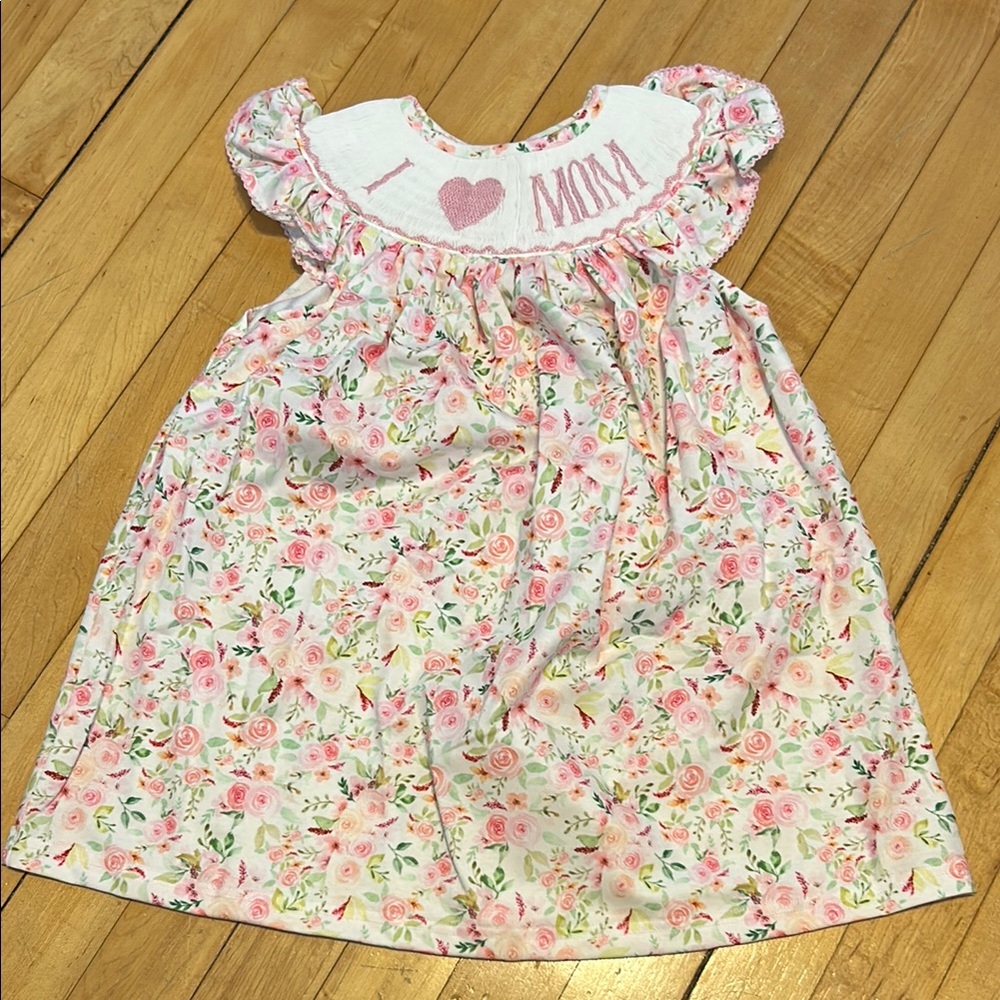 Girls 3T Mother’s Day Dress. Floral Dress with I Love Mom Embroidery